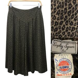 Vintage 70s Copley Square Leopard Print Midi Skirt Soft Knit Elastic Waist USA